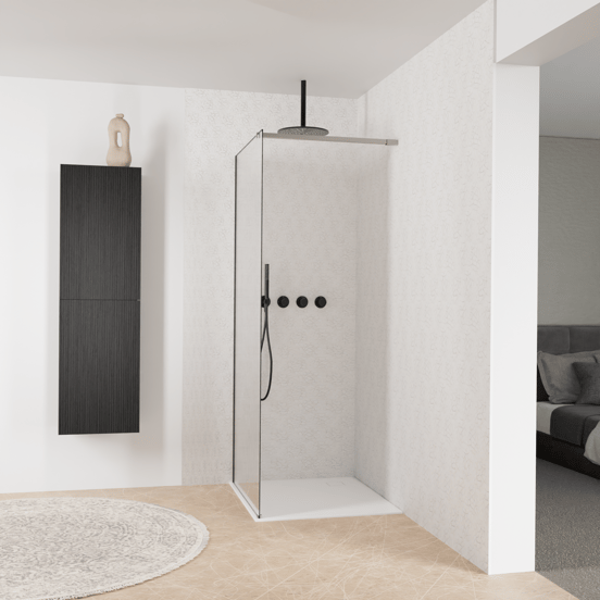 Balmani Modular inloopdouche: 90 x 200 cm, Ribs met coating, Brushed Inox profielen