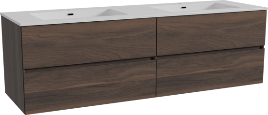 Storke Edge zwevend badmeubel 170 x 52 cm notenhout met Diva dubbele wastafel in composietmarmer hoogglans wit