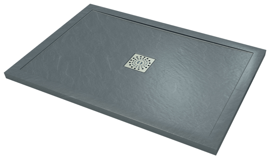 Linie Lido douchebak 120 x 80 cm composietmarmer donkergrijs leisteenstructuur