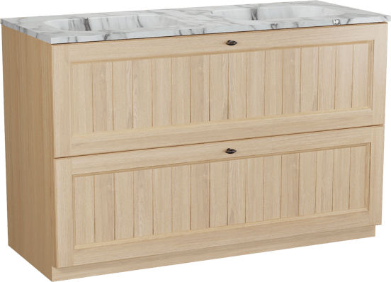 Balmani Lemon staand badmeubel 135 x 55 cm, fineer naturel eiken met Tablo Arcato dubbele wastafel in carrara