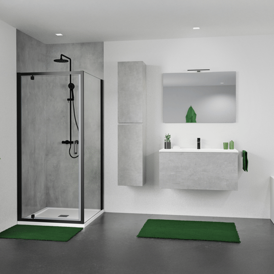 Luca Varess Vidor paroi de douche avec porte pivotante et paroi latérale fixe 90 x 90 cm verre transparent profil noir mat