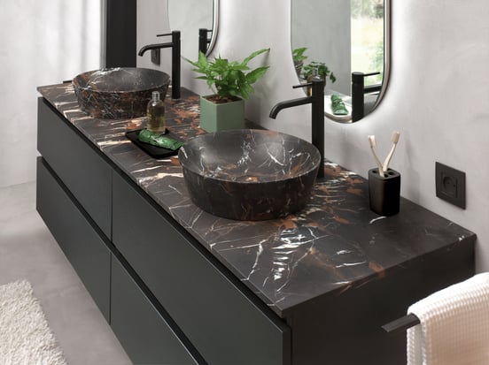 Balmani Still Aufsatzwaschbecken: Portoro Marmor Gold, rund, Ø 38 cm