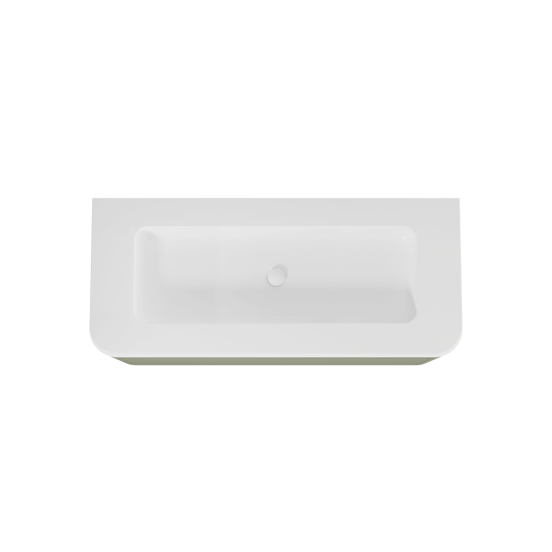 Balmani Moon zwevend badkamermeubel 130 x 55 cm saliegroen met Moon enkel of dubbel tablet in solid surface mat wit