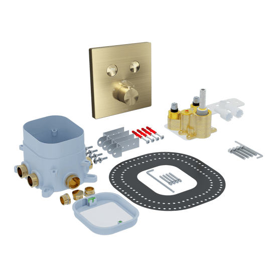 Blaufoss Smartbox Switch-Line Thermostat-Duscharmatur: Unterputz, für 2 Verbraucher, Brushed Champagne Gold, Einbauelement inklusive