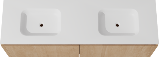 Balmani Eclips meuble salle de bains suspendu 180 x 55 cm Chêne naturelle avec Eclips double vasque vasque en Solid Surface blanc mat