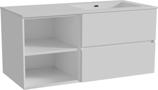 Storke Edge zwevend badmeubel 110 x 52 cm hoogglans wit met Diva asymmetrisch rechtse wastafel in composietmarmer hoogglans wit