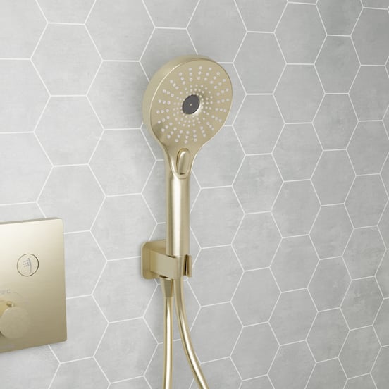 Blaufoss Onos Handbrause-Set: inkl. Wandanschlussbogen: 3jet, Brushed Champagne Gold