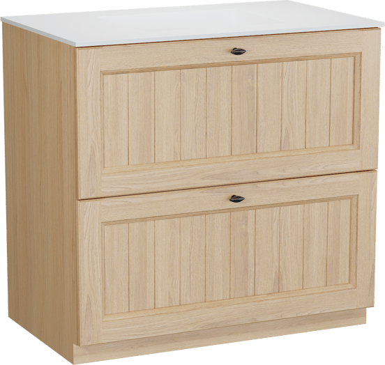 Balmani Lemon freistehendes Möbelstück Set: 90 x 55 cm, Naturbelassene Eiche Furnier, mit Tablo Stretto Einzelwaschtisch, Weiß matt