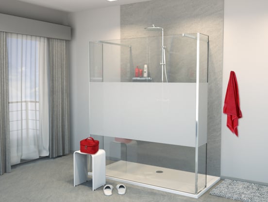 Balmani Modular inloopdouche met vrijstaande wand en vast paneel 160 x 200 cm helder glas met matte strook glanzend chroom profiel