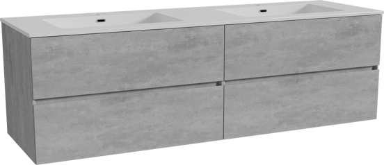 Storke Edge zwevend badkamermeubel 170 x 52 cm beton donkergrijs met Diva dubbele wastafel in composietmarmer glanzend wit