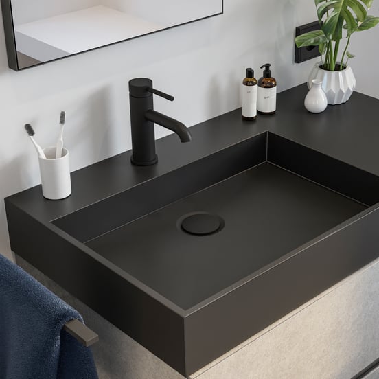 Blaufoss Round EcoStart standaard wastafelkraan mat zwart