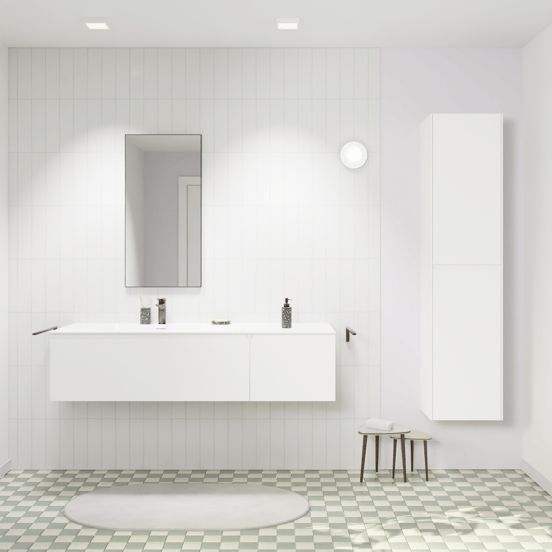 Storke Edge zwevend badmeubel 150 x 52 cm mat wit met Mata asymmetrisch linkse wastafel in solid surface mat wit