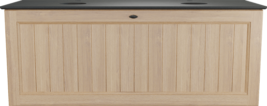 Balmani Lemon hängendes Möbelstück Set: 135 x 55 cm, Naturbelassene Eiche Furnier, mit Facetta Doppel Waschtischplatte, Schwarzes Granit