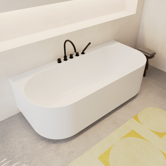 Balmani Scala Ovale halb freistehende Badewanne: 175 x 80 cm, Solid Surface, Weiß matt