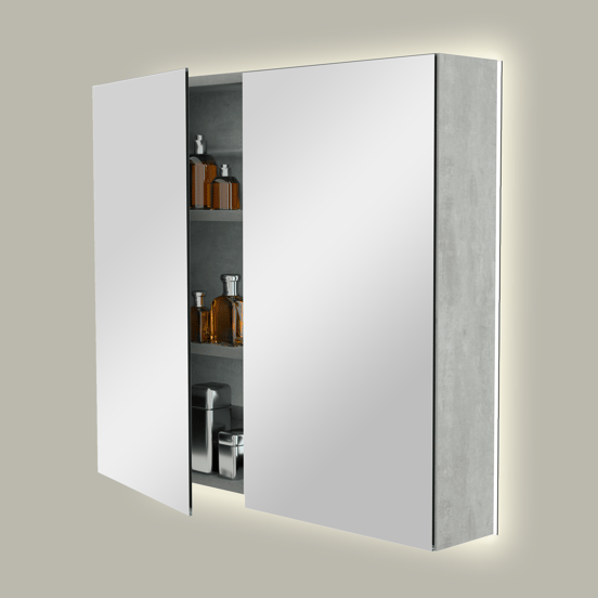 Storke Reflecta spiegelkast 85 x 75 cm beton donkergrijs met spiegelverlichting