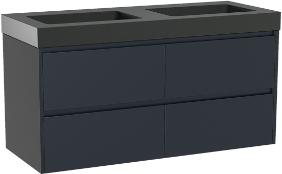 Storke Seda meuble salle de bains suspendu 130 x 52 cm bleu nuit avec Scuro High double vasque en quartz noir mat