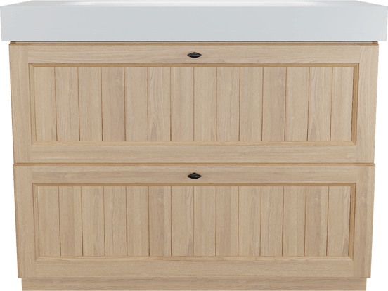 Balmani Lemon staand badkamermeubel 120 x 55 cm, fineer natuur eik met Arcato enkele wastafel voor 2 kraangaten in mat wit