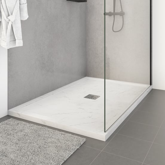 Linie Lido douchebak 140 x 90 cm composietmarmer witte marmer look leisteenstructuur