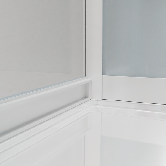 Luca Varess Talan douchecabine met schuifdeuren 80 x 80 cm helder glas met mat gestreepte strook glanzend wit profiel