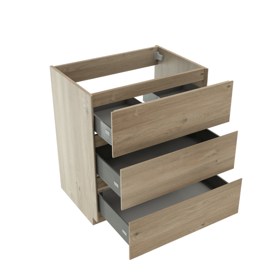 Storke Edge stehender Waschbeckenunterschrank: 75 x 52 cm, Eiche rustikal, 3 Schubladen