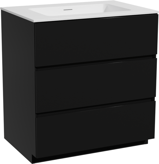 Storke Edge staand badmeubel 75 x 52 cm mat zwart met Mata enkele wastafel in solid surface mat wit