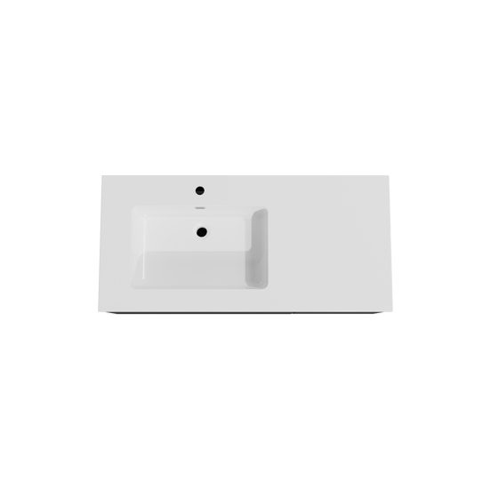 Storke Edge hängendes Möbelstück Set: 110 x 52 cm, Schwarz matt, mit Diva Waschtisch links, Marmorkomposit Weiß glänzend