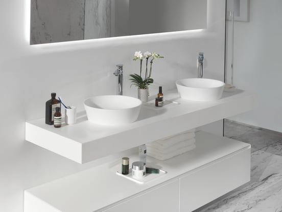 Balmani Dominus enkel of dubbel wastafelblad matte Solid Surface 180 x 55 cm