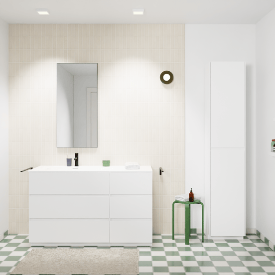 Storke Edge staand badmeubel 130 x 52 cm mat wit met Mata asymmetrisch linkse wastafel in solid surface mat wit