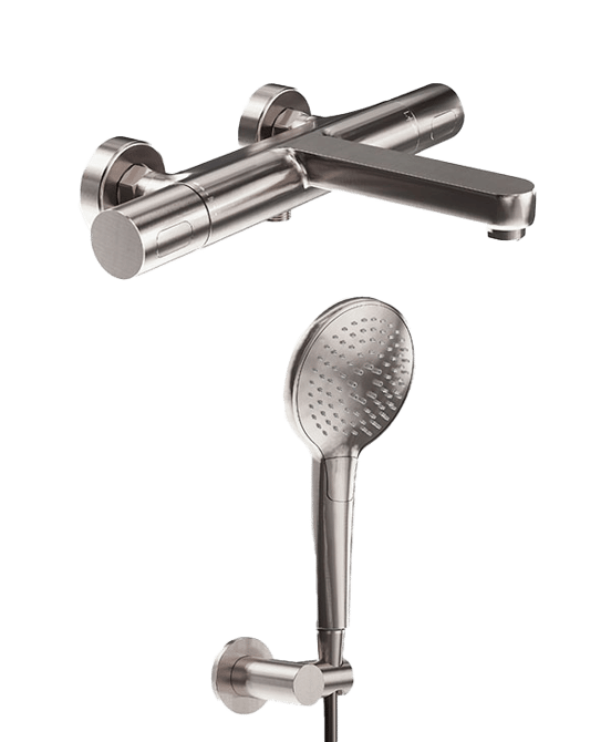 Blaufoss Apollo robinet baignoire thermostatique avec set douchette brushed CoolMetal