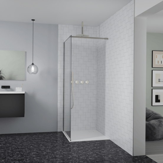 Balmani Modular inloopdouche: 90 x 200 cm, Ribs met coating, Brushed CoolMetal profielen