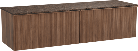 Balmani Forma meuble salle de bains suspendu 180 x 55 cm noyer américain avec Stretto tablette simple ou double en marbre dark emperador, Nervure circulaire asymétrique verticale