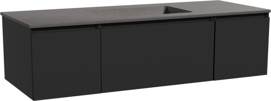 Storke Edge zwevend badmeubel 135 x 52 cm mat zwart met Scuro enkele wastafel in kwarts mat zwart