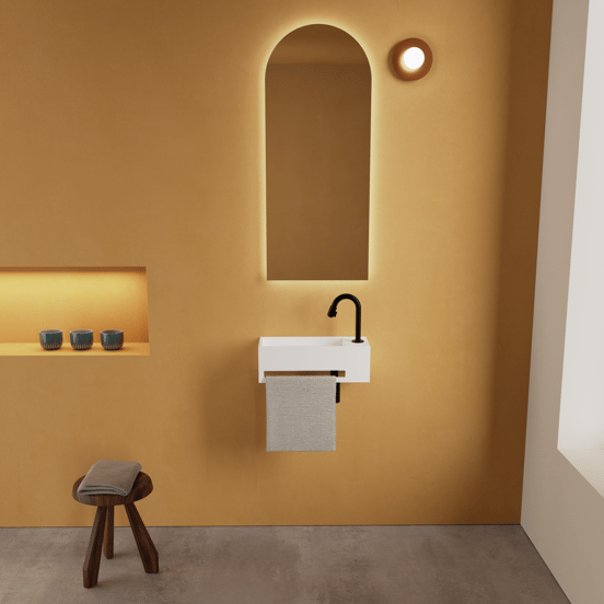 Balmani Mood High fonteintje 36 x 18 cm Mat Witte Solid Surface met handdoekhouder