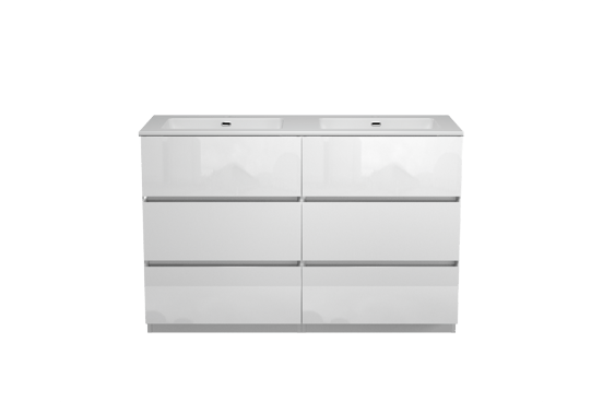 Storke Edge staand badmeubel 130 x 52 cm hoogglans wit met Diva dubbele wastafel in composietmarmer hoogglans wit