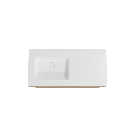 Storke Edge staand badmeubel 110 x 52 cm ruw eiken met Mata asymmetrisch linkse wastafel in solid surface mat wit