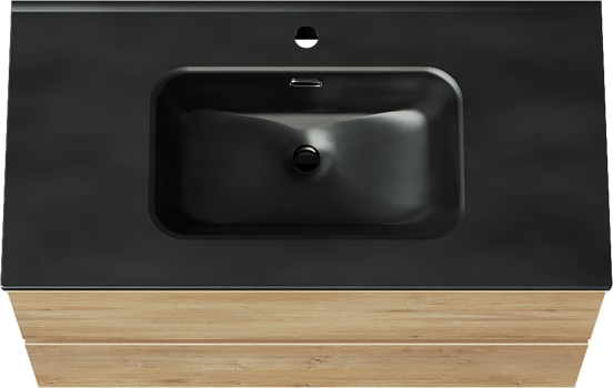 Linie Lado zwevend badmeubel 90 x 46 cm naturel eiken met Baro enkele wastafel in porselein mat zwart