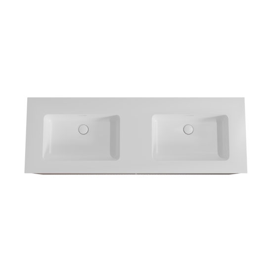 Storke Ribs meuble salle de bains suspendu 150 x 52 cm noyer avec Mata double vasque en solid surface blanc mat, Nervure droite symétrique verticale