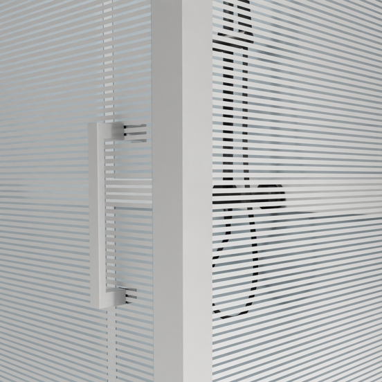 Luca Varess Talan cabine de douche avec portes pivotantes 90 x 120 cm verre transparent avec bande matte à rayures profil blanc brillant