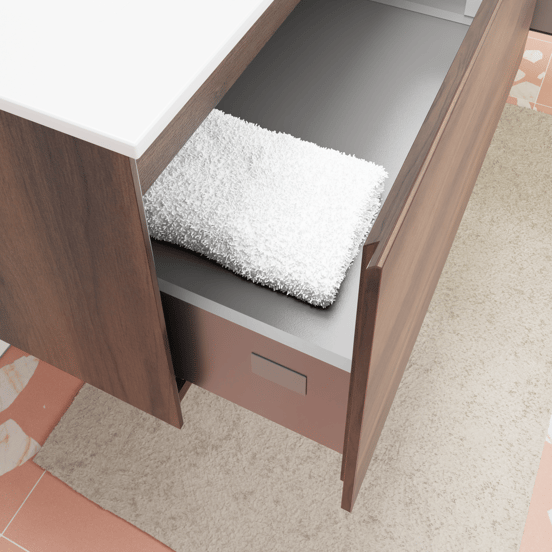 Storke Edge hängendes Möbelstück Set: 100 x 52 cm, Nussbaum, mit Mata Waschtisch rechts, Solid Surface Weiß matt