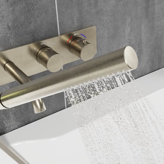 Blaufoss Round robinet de bain thermostatique encastré avec douchette Brushed Coolmetal incl élément intégré