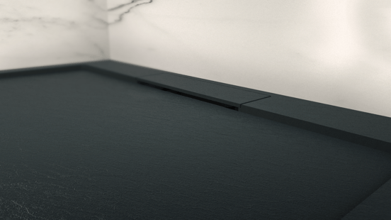 Balmani Indus douchebak 90 x 90 cm composietmarmer grafietgrijs leisteenstructuur