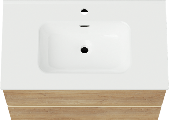Linie Lado meuble salle de bains suspendu 80 x 46 cm chêne naturel avec Baro plan simple en porcelaine blanc brillant