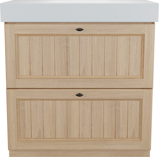 Balmani Lemon freistehendes Möbelstück Set: 90 x 55 cm, Naturbelassene Eiche Furnier, mit Arcato Einzelwaschtisch, Weiß matt