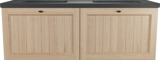 Balmani Lemon zwevend badkamermeubel 150 x 55 cm, fineer natuur eik met Napoli dubbele wastafel in graniet zwart