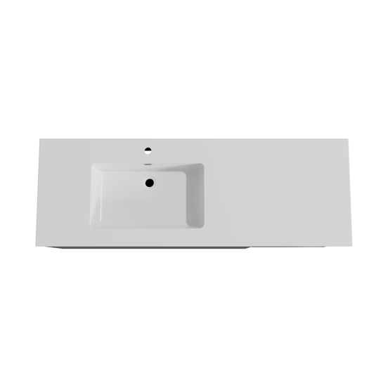 Storke Edge hängendes Möbelstück Set: 150 x 52 cm, Schwarz matt, mit Diva Waschtisch links, Marmorkomposit Weiß glänzend