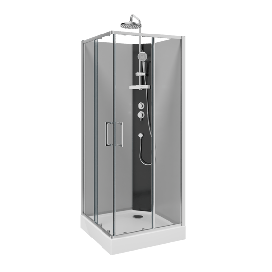 Linie Salta cabine de douche avec portes coulissantes 80 x 80 cm verre transparent profil chrome avec robinet