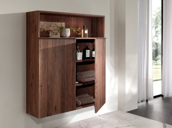 Balmani Forma zwevende badkamerkast Amerikaans notenhout 100 x 30 x 120 cm vert. sym. groef