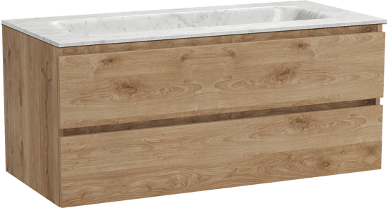 Balmani Lucida meuble salle de bains suspendu 120 x 55 cm chêne brut avec Tablo Arcato plan simple en marbre carrare