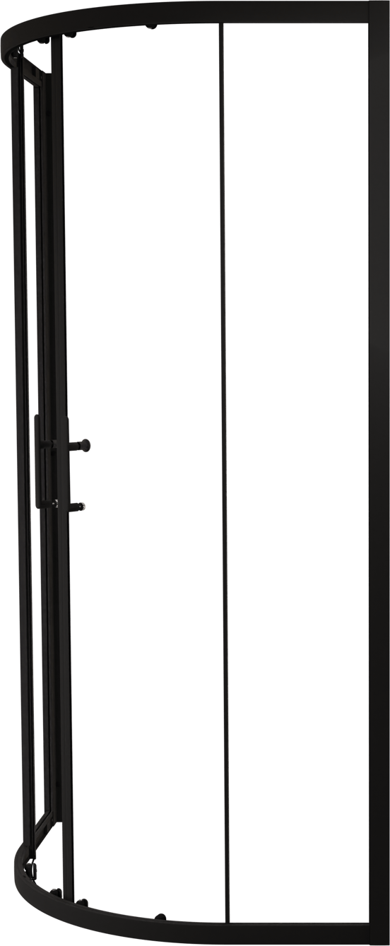 Linie Cadiz coin douche avec entrée d'angle avec double porte coulissante quart de rond 90 x 90 cm Verre transparent profil noir mat