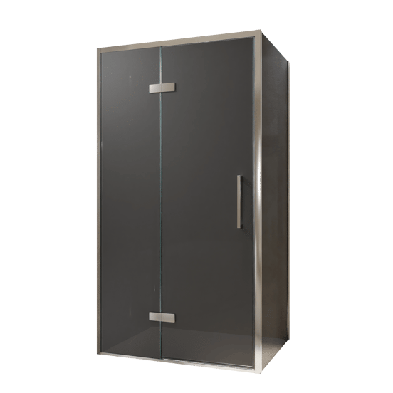 Balmani Senses Design douche d'angle avec porte pivotante à gauche et paroi latérale fixe, 100 x 100 cm, Verre fumé, Profil chrome